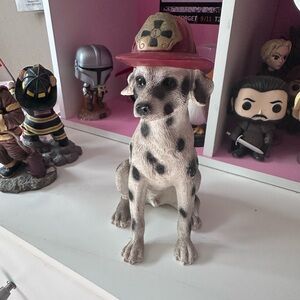 Decorative Dalmatian Dog Statue with Red Firefighter Hat - Pet-Themed Accent